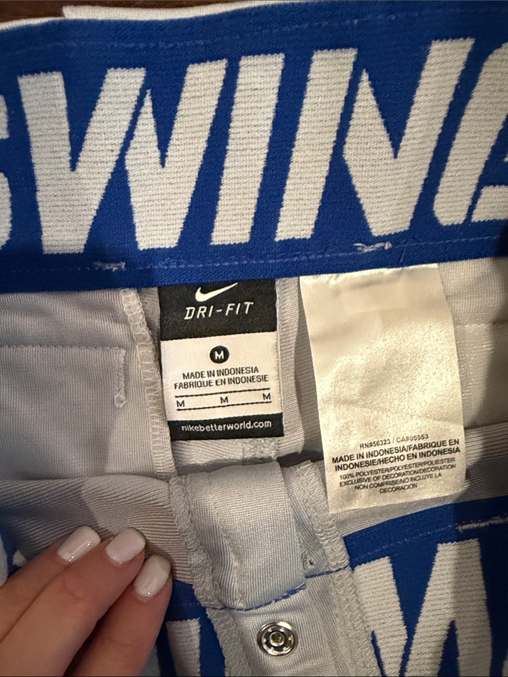 Nike White Kids Baseball Pants with Blue Side Stripe - Picture 2 of 4